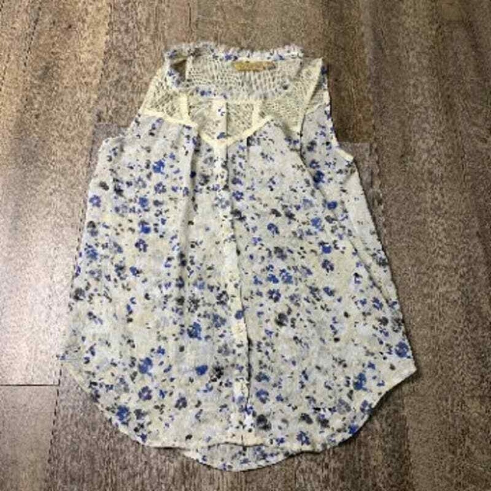 Princess Vera Wang Tank Top Womens‎ Medium Cream Floral Mesh Button Front Boho
